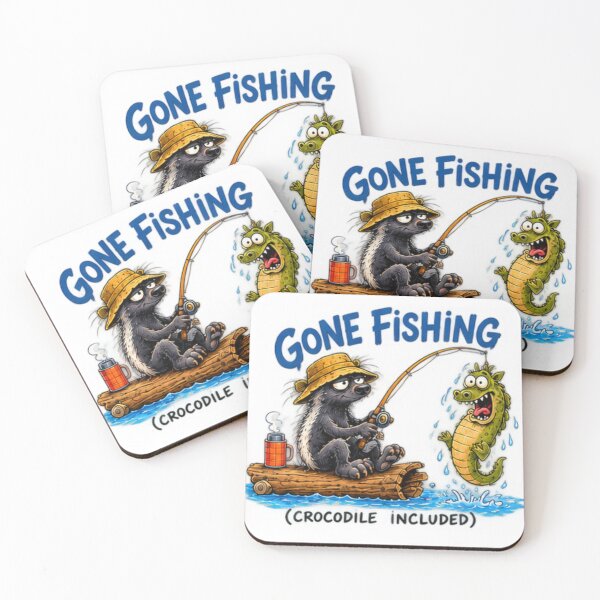 Item preview, Gone Fishing Crocodile Included Honey Badger designed and sold by paintingnou.