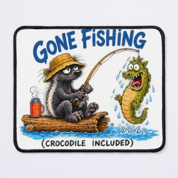 Item preview, Gone Fishing Crocodile Included Honey Badger designed and sold by paintingnou.