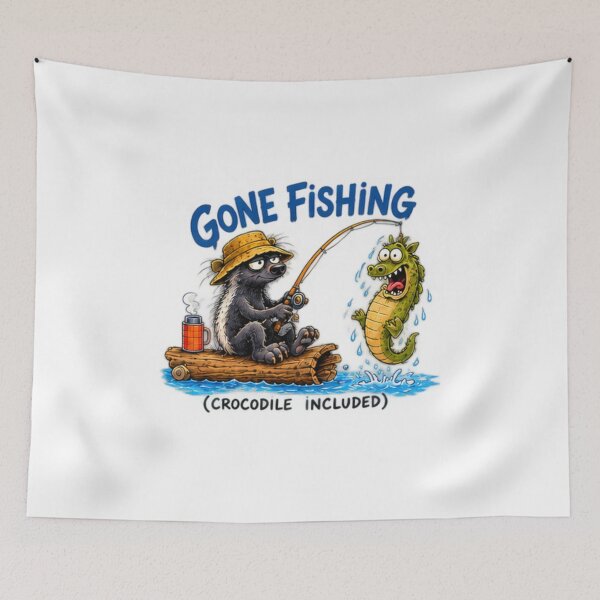 Item preview, Gone Fishing Crocodile Included Honey Badger designed and sold by paintingnou.