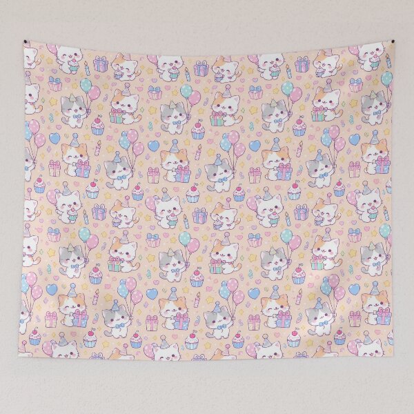 Item preview, Kawaii Birthday Cat Pattern designed and sold by Soft Berry Studio.