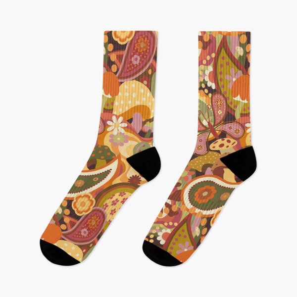 Item preview, Psychedelic Mushroom Daisy Paisley in 70's Earthtone designed and sold by YesterdayColl.