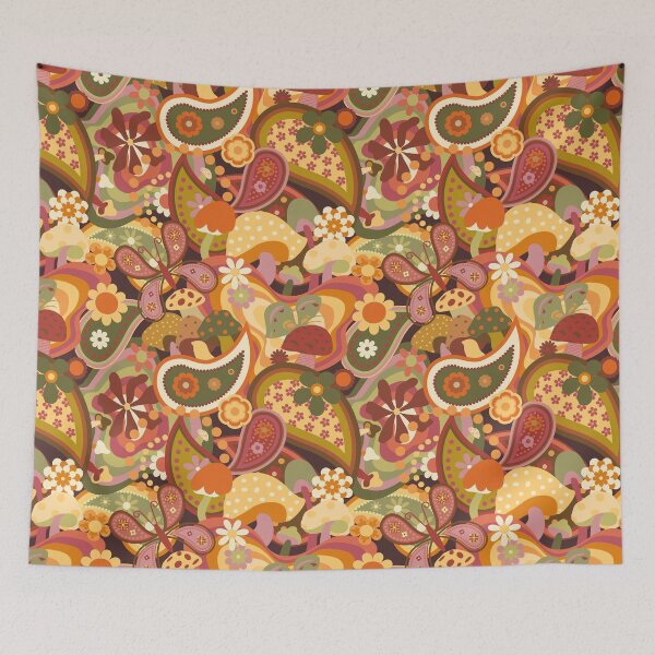 Item preview, Psychedelic Mushroom Daisy Paisley in 70's Earthtone designed and sold by YesterdayColl.