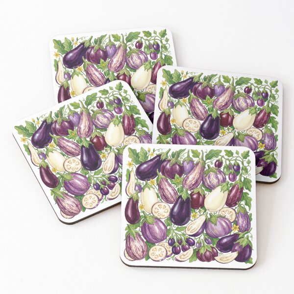 Item preview, Eggplant Harvest Watercolor Pattern | Botanical Aubergines & Garden Vegetables designed and sold by HelgaCraftery.