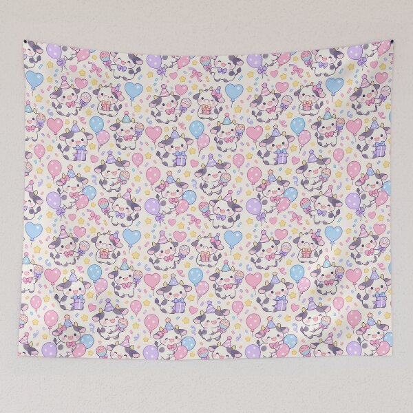 Item preview, Kawaii Birthday Cow Pattern designed and sold by Soft Berry Studio.