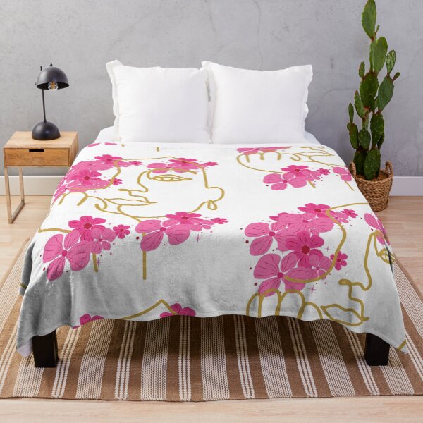 Item preview, Golden Line Art Woman with Pink Florals — Minimalist Floral Portrait" designed and sold by GoldenSparkleShop.