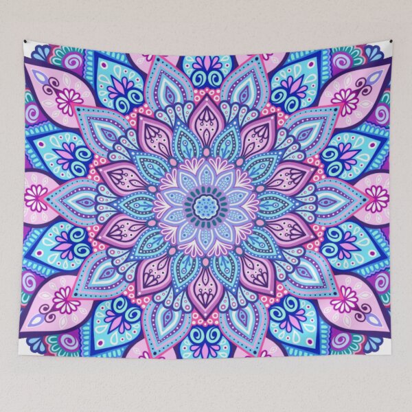 Item preview, Vibrant Pink Purple Blue Floral Round Mandala designed and sold by FioreDiCiliegio.
