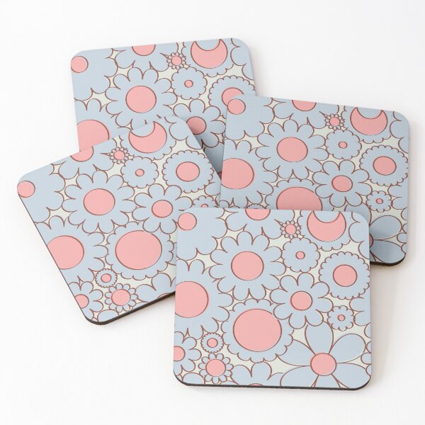 Item preview, Groovy Daisy Floral in Baby Blue + Pink designed and sold by YesterdayColl.