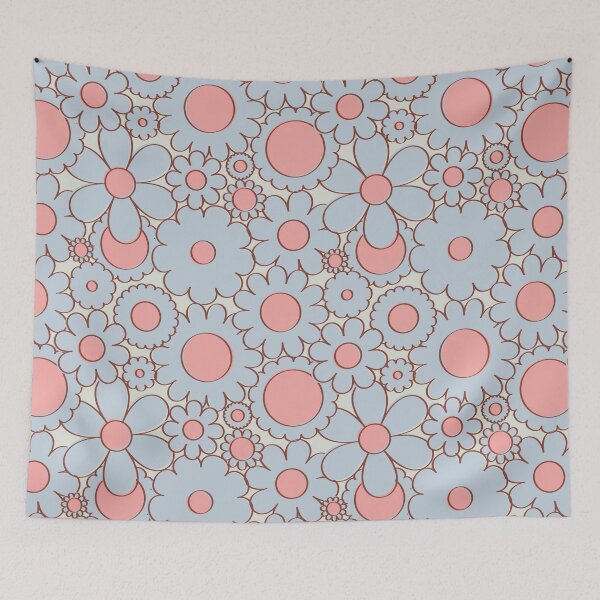 Item preview, Groovy Daisy Floral in Baby Blue + Pink designed and sold by YesterdayColl.