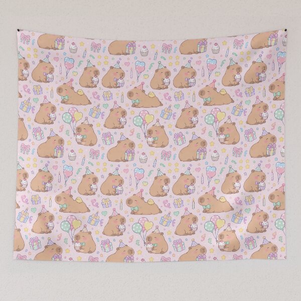 Item preview, Kawaii Birthday Capybara Pattern designed and sold by Soft Berry Studio.