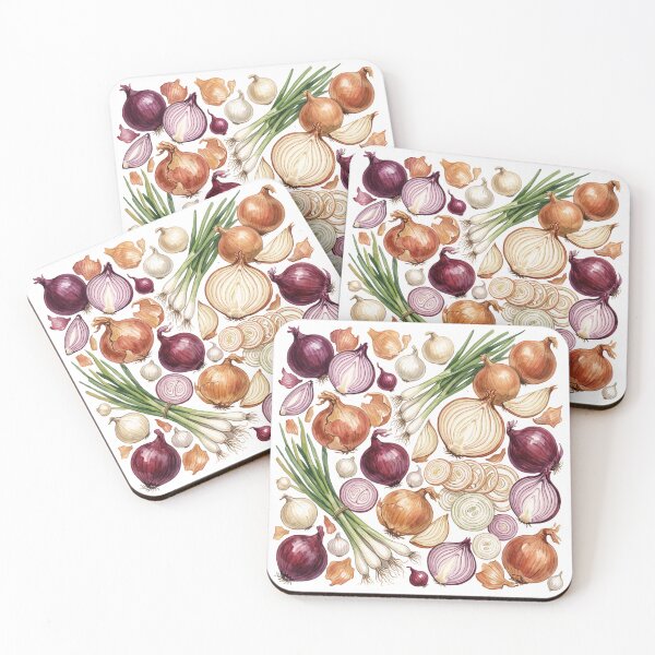Item preview, Onion Harvest Watercolor Pattern | Red, White & Green Onions Botanical Art designed and sold by HelgaCraftery.