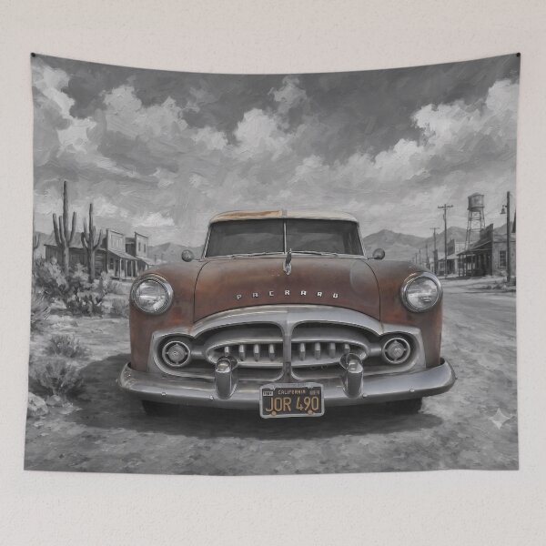 Item preview, classic Packard car in a grey desert town designed and sold by TheFuturePassed.