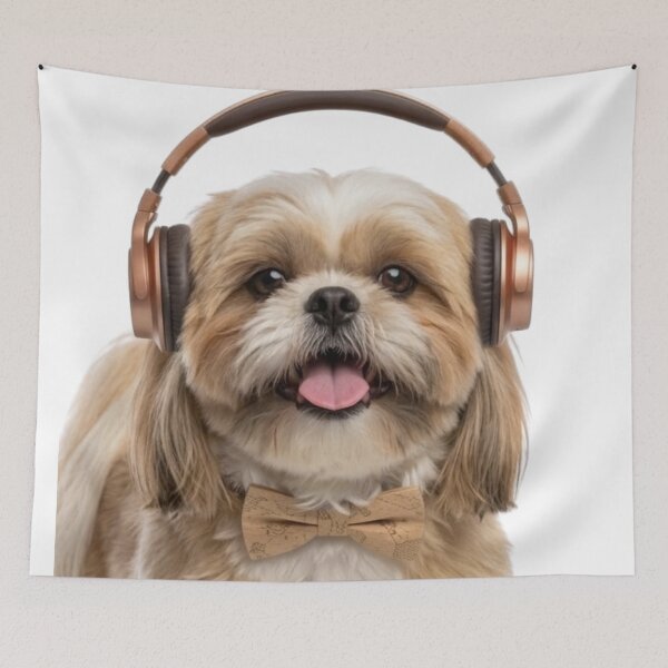 Item preview, Shih Tzu Dog with Bronze Headphones designed and sold by Sulco Design.