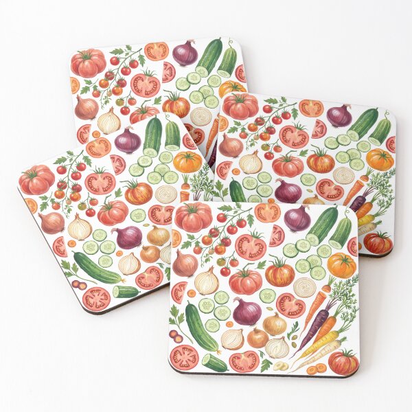 Item preview, Farm Fresh Harvest Watercolor Pattern | Tomatoes, Cucumbers, Onions & Rainbow Carrots designed and sold by HelgaCraftery.