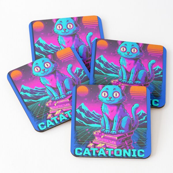 Item preview, Vaporwave Catatonic Certified Cat - Neon Synthwave Feline  designed and sold by A E S T H E T A T A G.