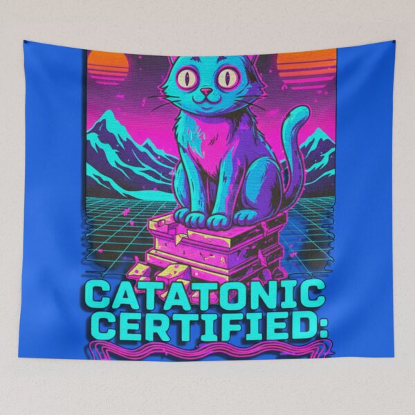 Item preview, Vaporwave Catatonic Certified Cat - Neon Synthwave Feline  designed and sold by A E S T H E T A T A G.
