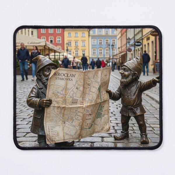 Item preview, Lost Tourist Gnome Buddies Art Print – Funny Poland Travel Wall Decor designed and sold by Purrfecta.