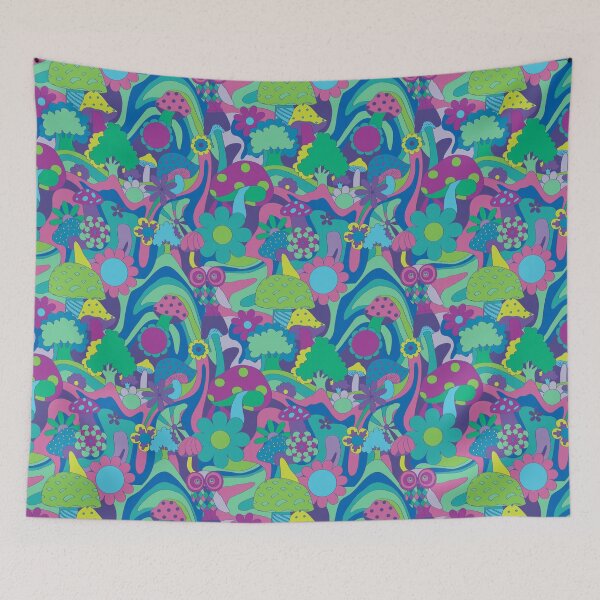 Item preview, 70s Psychedelic Funky Forest in Purple and Blue designed and sold by YesterdayColl.