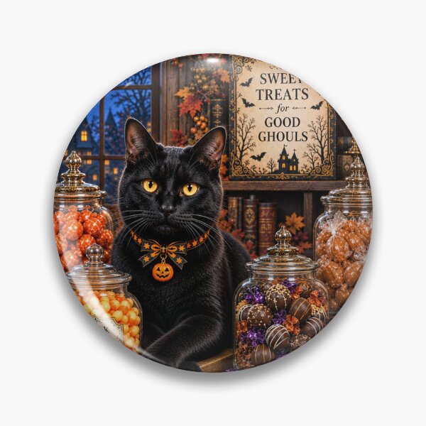 Item preview, Sweet Treats for Good Ghouls — Black Cat Halloween Candy Shop designed and sold by Novel Works Studio.