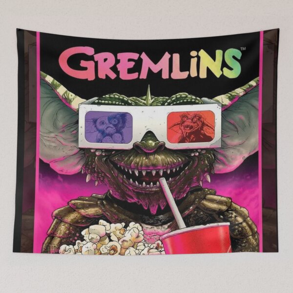 Item preview, Retro Gremlins Movie Theater Scene Stripe Eats Popcorn and Drinks Soda Design designed and sold by MakersFolly.