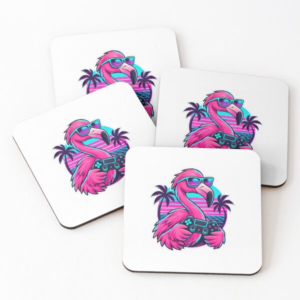 Item preview, Synthwave Gaming Flamingo – 80s Retro Neon Controller Sticker designed and sold by KvbusJR.