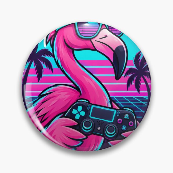 Item preview, Synthwave Gaming Flamingo – 80s Retro Neon Controller Sticker designed and sold by KvbusJR.