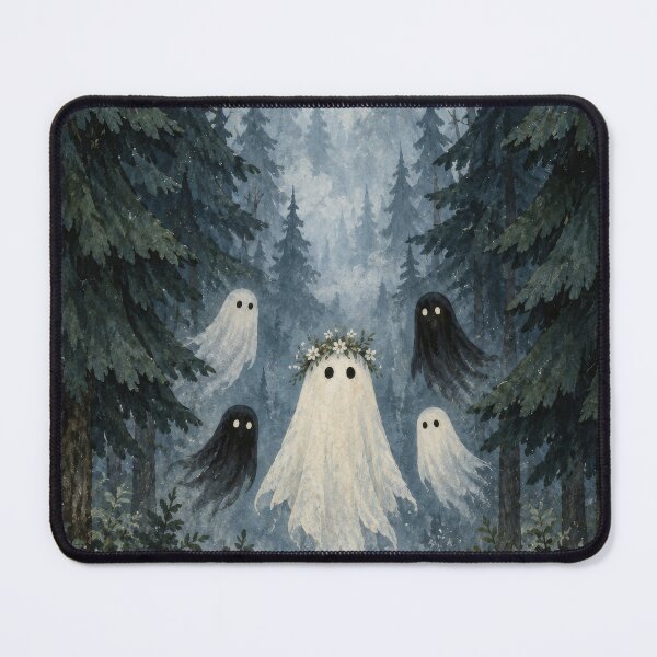 Item preview, Ghost levitating above foggy blue pine forest designed and sold by scicilysimonee.