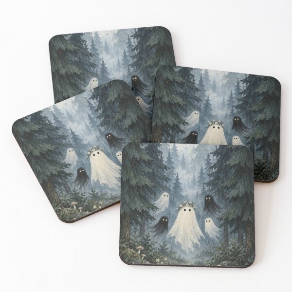Item preview, Ghost levitating above foggy blue pine forest designed and sold by scicilysimonee.