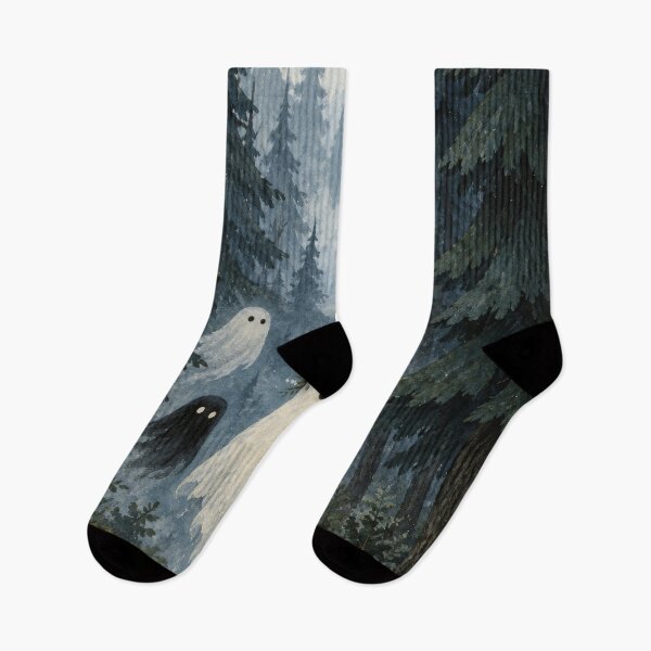 Item preview, Ghost levitating above foggy blue pine forest designed and sold by scicilysimonee.