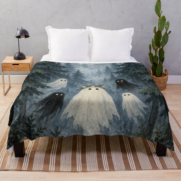 Item preview, Ghost levitating above foggy blue pine forest designed and sold by scicilysimonee.