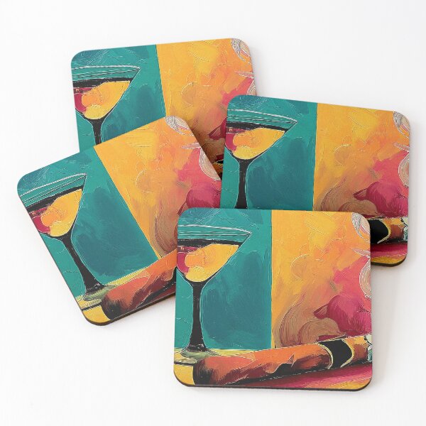 Item preview, Vibrant Cigar and Cocktail Still Life with Curling Smoke, Bold Colors and Lively Evening Atmosphere designed and sold by OlfactoART Studio.