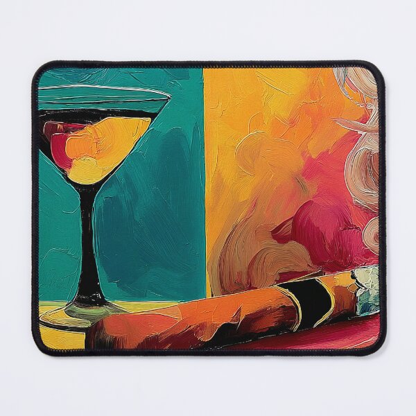 Item preview, Vibrant Cigar and Cocktail Still Life with Curling Smoke, Bold Colors and Lively Evening Atmosphere designed and sold by OlfactoART Studio.