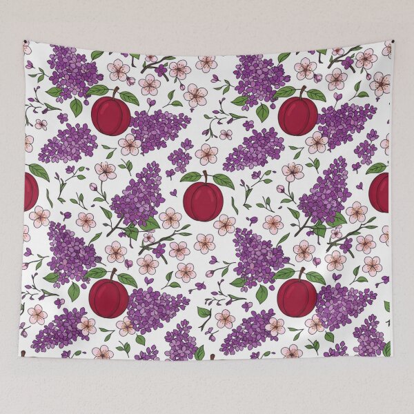 Item preview, Purple Lilacs and Red Plums Floral Pattern    designed and sold by Owcomm.