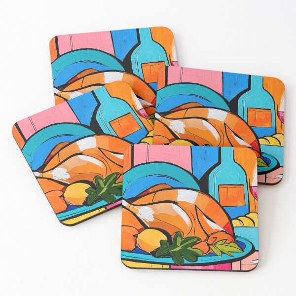 Item preview, Thanksgiving Dinner with Roasted Turkey, Vegetables and Wine in a Colorful Geometric Celebration designed and sold by OlfactoART Studio.