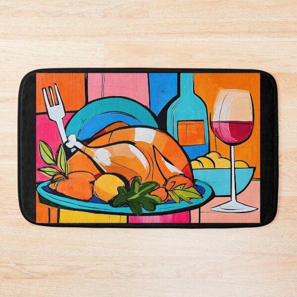 Item preview, Thanksgiving Dinner with Roasted Turkey, Vegetables and Wine in a Colorful Geometric Celebration designed and sold by OlfactoART Studio.