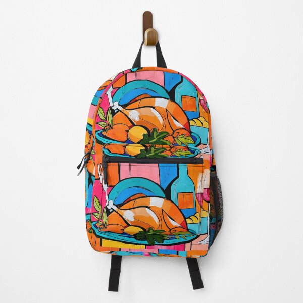 Item preview, Thanksgiving Dinner with Roasted Turkey, Vegetables and Wine in a Colorful Geometric Celebration designed and sold by OlfactoART Studio.