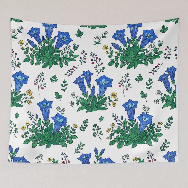 Item preview, Blue Gentian Wildflowers Botanical Floral Pattern    designed and sold by Owcomm.