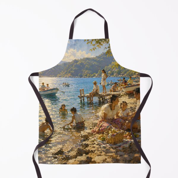 Item preview, Joyful Lakeside Family Gathering Mountain Village Painting designed and sold by GutyzDesignsES.