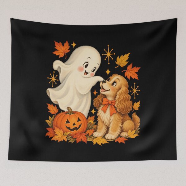Item preview, Cute Ghost Black Cat Coffee Retro Halftone Print designed and sold by Aqouiatiqe.