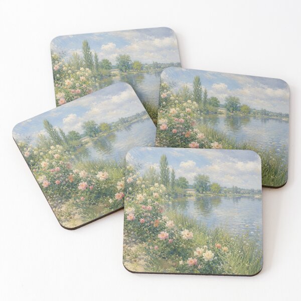 Item preview, Romantic Rose Garden by the River Impressionist Landscape designed and sold by GutyzDesignsES.