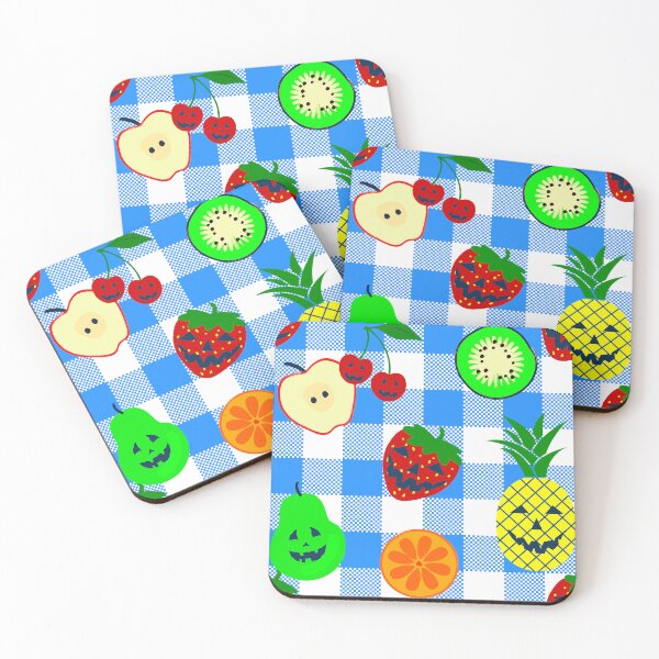 Item preview, summerween blue halloween jack o'lantern fruit gingham designed and sold by Gossip Rag.