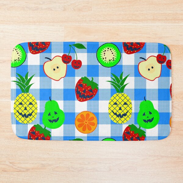 Item preview, summerween blue halloween jack o'lantern fruit gingham designed and sold by Gossip Rag.