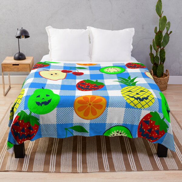 Item preview, summerween blue halloween jack o'lantern fruit gingham designed and sold by Gossip Rag.