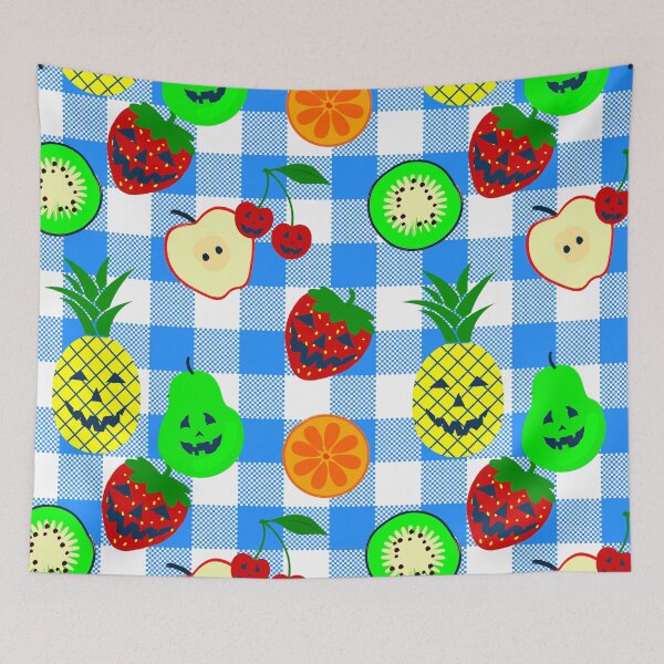 Item preview, summerween blue halloween jack o'lantern fruit gingham designed and sold by Gossip Rag.
