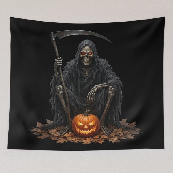 Item preview, Title: Grim Reaper with Jack o Lantern Halloween Design designed and sold by InkShiftLabs.