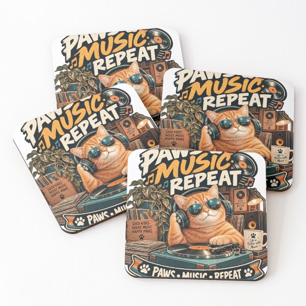 Item preview, Paws Music Repeat  Music Lover Cat  Retro Vinyl Cat Design designed and sold by TeeVibeHaus.