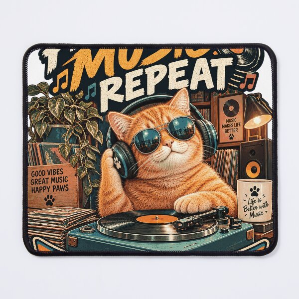 Item preview, Paws Music Repeat Music Lover Cat Retro Vinyl Cat Design designed and sold by TeeVibeHaus.