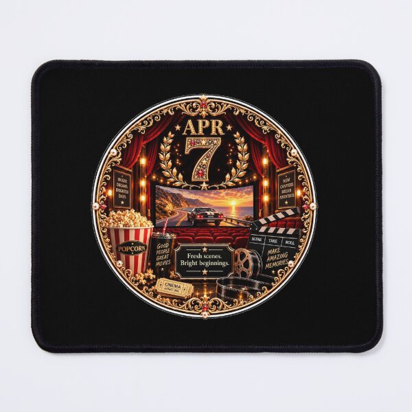 Item preview, April 7 Birthday Cinematic Badge, Luxury Movie Lover Gift Design designed and sold by LunaMoments.