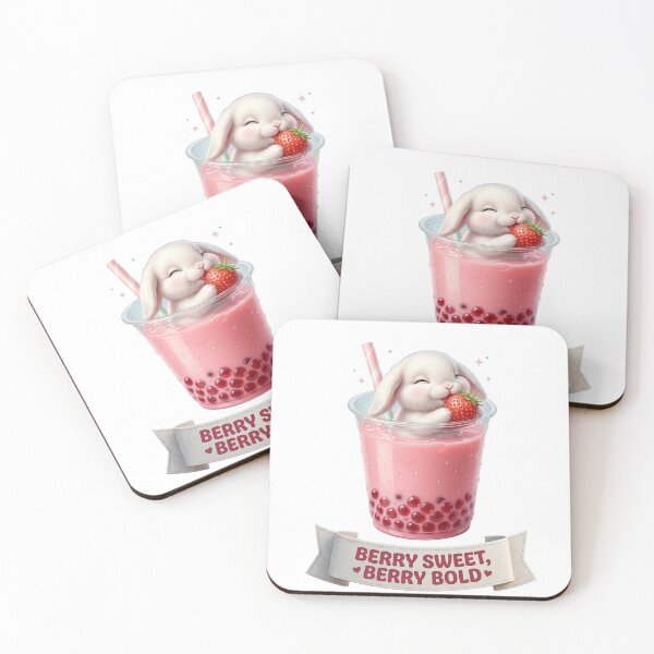 Item preview, Berry Sweet Berry Bold - Cute Bunny Strawberry Boba Tea | Kawaii Boba Bunny designed and sold by LaunchLabs26.