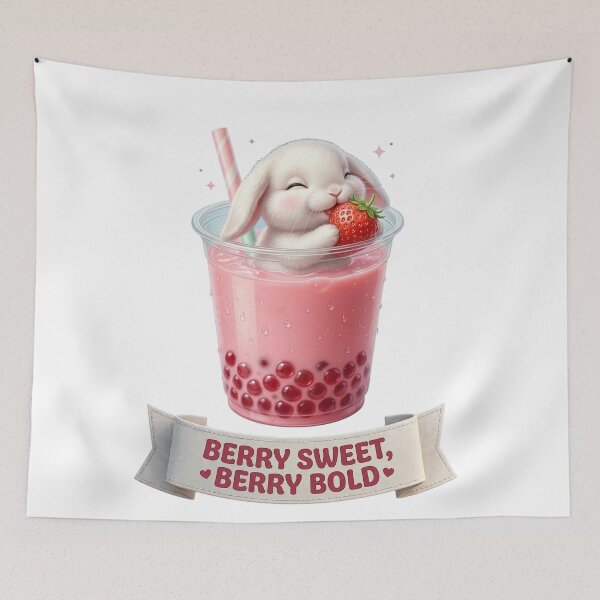Item preview, Berry Sweet Berry Bold - Cute Bunny Strawberry Boba Tea | Kawaii Boba Bunny designed and sold by LaunchLabs26.