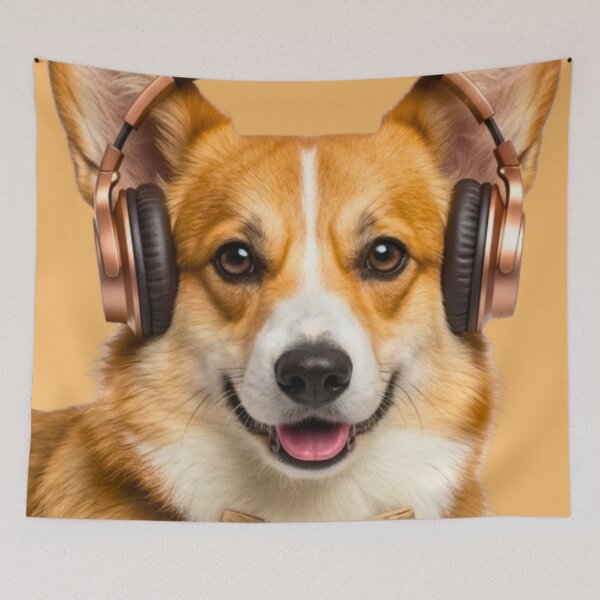 Item preview, Dapper Pembroke Welsh Corgi with Bronze Headphones designed and sold by Sulco Design.